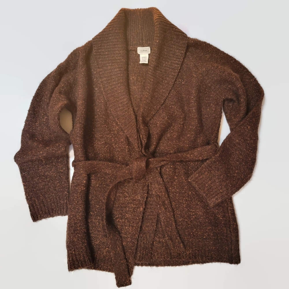 L.L. Bean Brown Open-Front Shawl Collar Cardigan